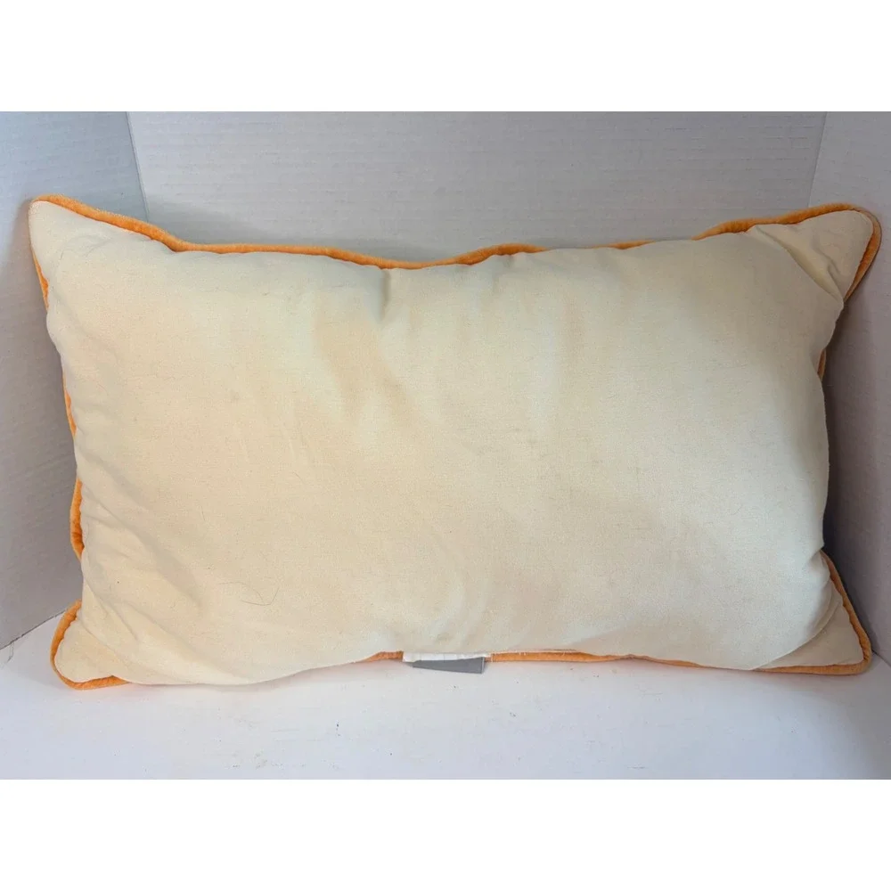 Tiger Embroidered Lumbar Throw Pillow Cream Orange Velvet Maximalist Moody